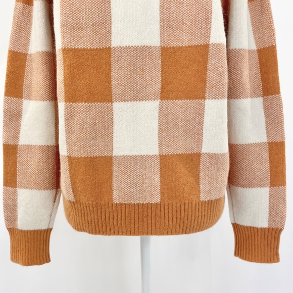 New Callahan Gingham Plaid Knit Mock Neck Sweater Orange Ivory Size Medium - Picture 10 of 13
